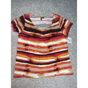 Relativity Womens Striped V Neck Shirt‎ Plus Sz 2X Stretch NWT